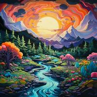 Psychedelic landscapes inviting exploration and introspect photo