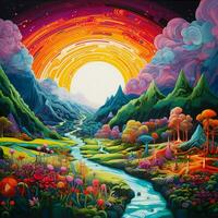 Psychedelic landscapes inviting exploration and introspect photo