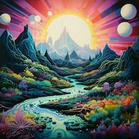 Psychedelic landscapes inviting exploration and introspect photo