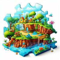 Puzzle 2d cartoon illustraton on white background high qua photo