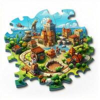 Puzzleassembly 2d cartoon illustraton on white background photo