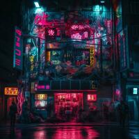 Radiant neon clashes with the darkness photo