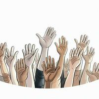 Raising Hands 2d cartoon illustraton on white background h photo