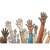 Raising Hands 2d cartoon illustraton on white background h photo