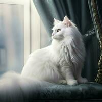 Regal Turkish Angora cat with a luxurious white coat photo