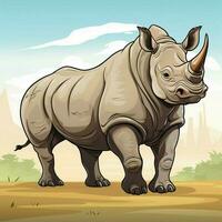 Rhinoceros 2d cartoon vector illustration on white backgro photo