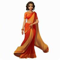 Sari 2d cartoon illustraton on white background high quali photo