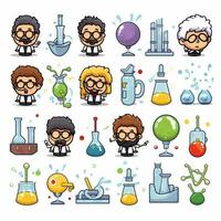 Ciencias emojis 2d dibujos animados vector ilustración en blanco bac foto