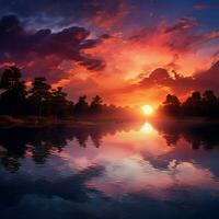 Serene sunset over a tranquil lake photo