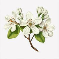 Shadblow serviceberry flower 2d cartoon illustraton on whi photo