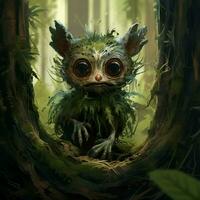 tímido bosque criatura con grande conmovedor ojos foto
