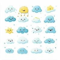 Sky and Weather Emojis 2d cartoon vector illustration on w photo