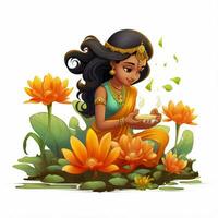 Sita Ashok flower 2d cartoon illustraton on white backgrou photo