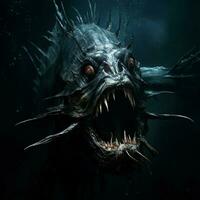 Slender fish with sharp teeth lurking in the depths photo