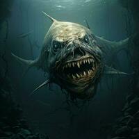 Slender fish with sharp teeth lurking in the depths photo