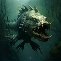 Slender fish with sharp teeth lurking in the depths photo