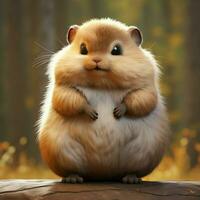 Small rodent with chubby cheeks and a bushy tail photo
