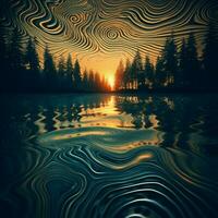 lento ondas formando en un vidrioso lago foto