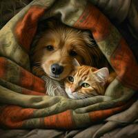 Snuggly pets seeking warmth and coziness photo