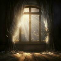 Soft beams of moonlight shining through the window photo