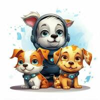 Space Pets 2d cartoon illustraton on white background high photo