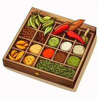 Spice Box 2d cartoon illustraton on white background high photo