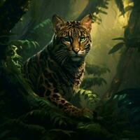 Spotted wildcat roaming the dense jungles photo