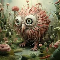 Surreal creatures and plants existing in a dreamlike realm photo
