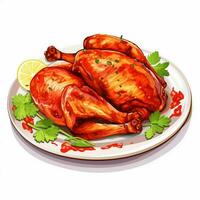 Tandoori chicken 2d cartoon vector illustration on white b photo