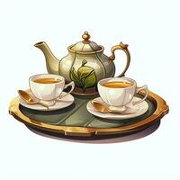 Tea set 2d cartoon illustraton on white background high qu photo