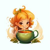 Tea 2d cartoon vector illustration on white background hig photo