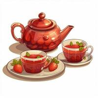Tea set 2d cartoon illustraton on white background high qu photo