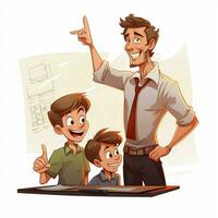 Teaching 2d cartoon vector illustration on white backgroun photo