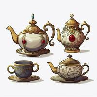 Tea set 2d cartoon illustraton on white background high qu photo