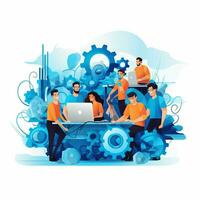 Teamwork 2d cartoon vector illustration on white backgroun photo