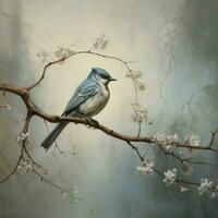 el tranquilo elegancia de un pájaro encaramado en un árbol rama foto