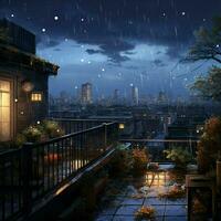 The soothing sound of rain falling on a peaceful rooftop photo