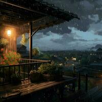 The soothing sound of rain falling on a peaceful rooftop photo