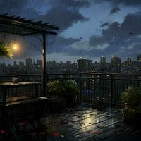 The soothing sound of rain falling on a peaceful rooftop photo