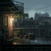 The soothing sound of rain falling on a peaceful rooftop photo