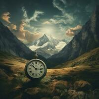Time standing still in a serene mountainous landscape photo