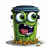 Trash Can Garbage Can 2d cartoon illustraton on white back photo