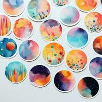 Vibrant and abstract watercolor stickers photo