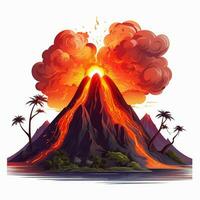 volcán 2d dibujos animados vector ilustración en blanco antecedentes foto