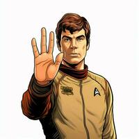 Vulcan Salute 2d cartoon illustraton on white background h photo