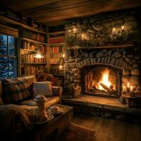 Warmth and calmness emanating from a cozy fireplace photo