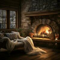 Warmth and calmness emanating from a cozy fireplace photo