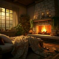 Warmth and calmness emanating from a cozy fireplace photo