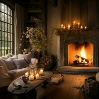 Warmth and calmness emanating from a cozy fireplace photo