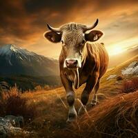 photo of Cow full shot high quality hdr 16k ultra hd wild